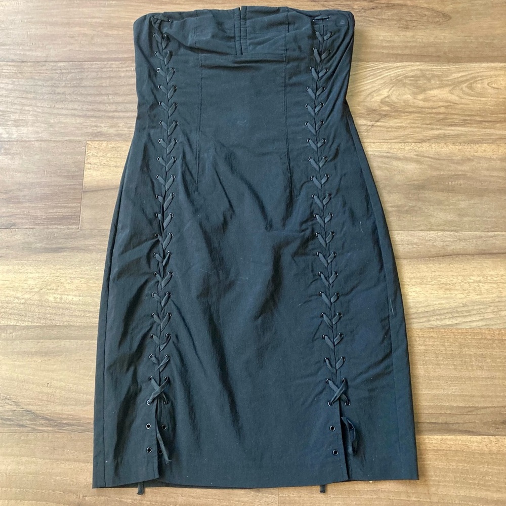 Vintage Y2K Express Lace Up Black Bodycon Dress (D&G inspired) sexy party Sz 5/6